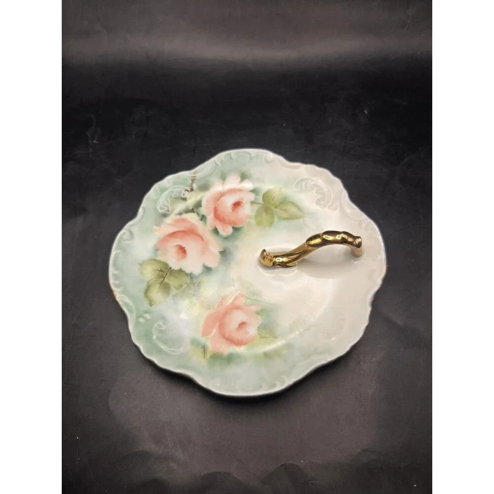 Antique Lemon Wedge Serving Plate Nappy Dish Tea Time Hand Painted Roses